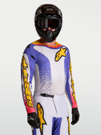 Alpinestars Fluid Drag Jersey, blue and yellow men's motocross jersey with moisture-wicking fabric for off-road performance.