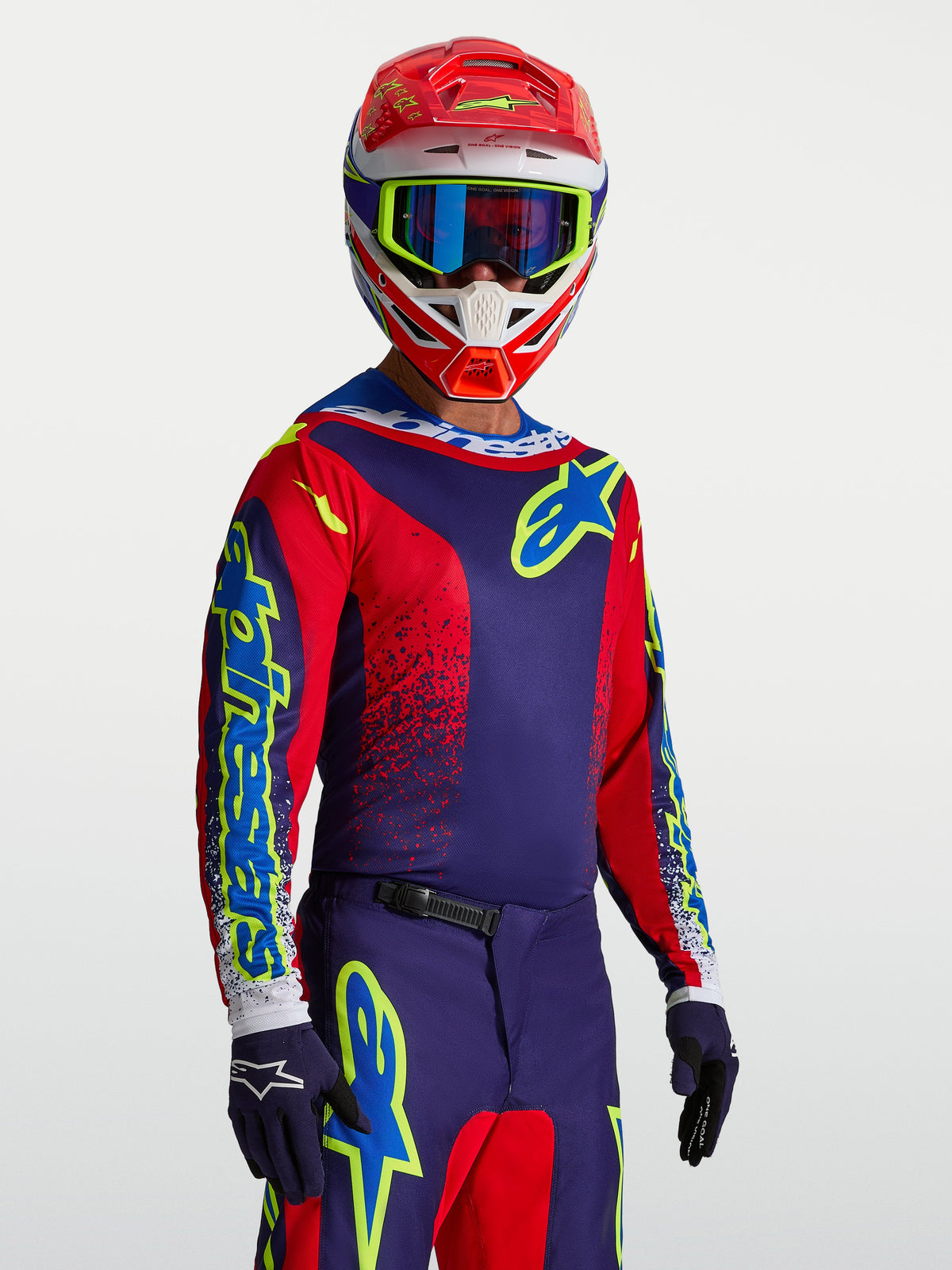 Alpinestars Fluid Drag tröja, marinblå och röd motocrosströja för herr, fukttransporterande polytyg, sportpassform.