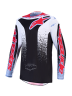 Alpinestars 2027 Fluid Drag tröja, svart och vit motocrosströja för herrar med röd grafik och fukttransporterande tyg.