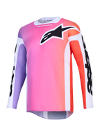 Alpinestars 2026 Racer Air Portl-tröja, motocrosströja, färgtoning i flera färger med rosa, lila och orange, stor svart Astars-logotyp på bröstet, vita sidopaneler, ventilerande meshtyg med långa ärmar och förlängt ryggparti.