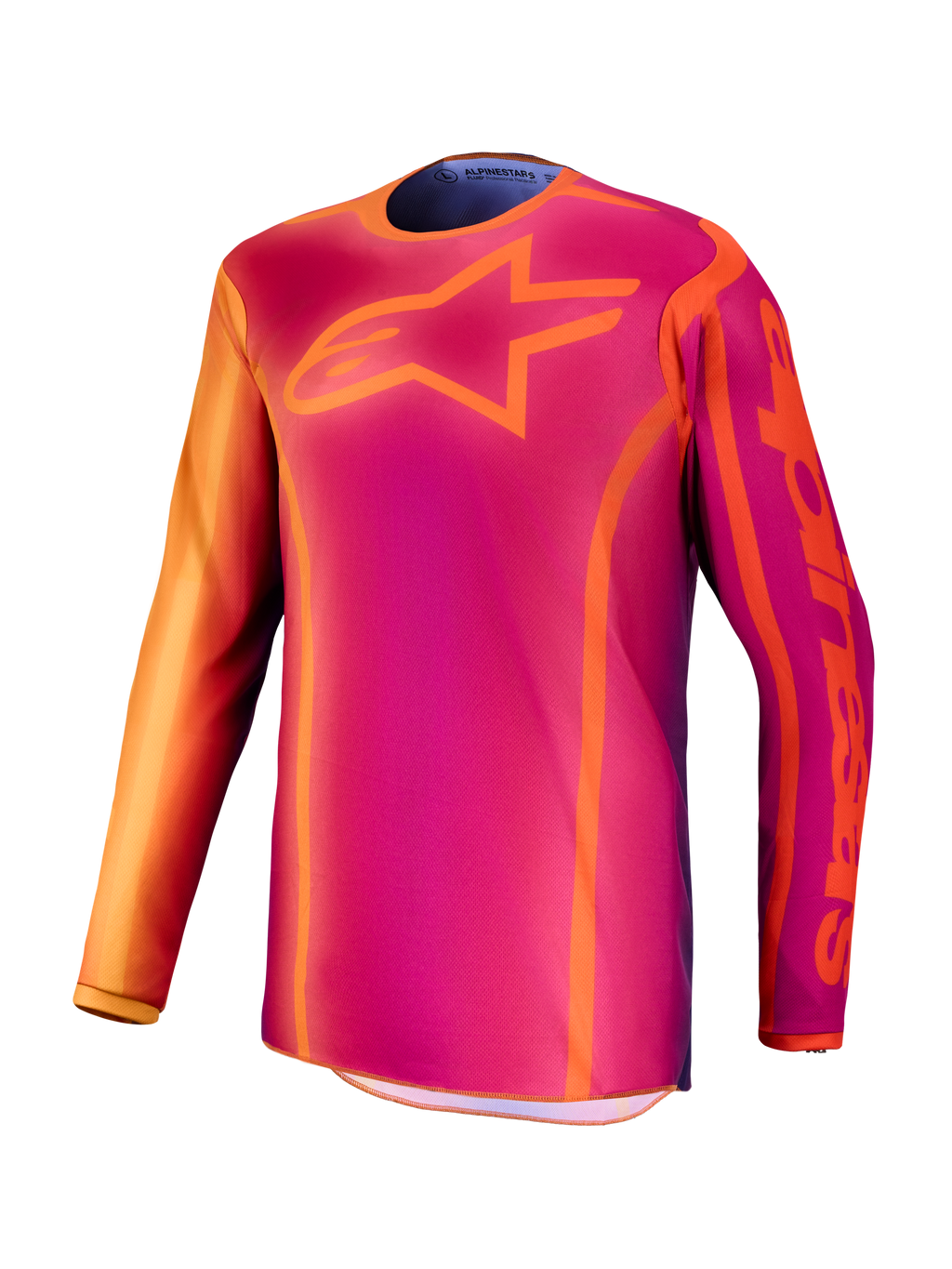 Alpinestars Fluid Kepler tröja, lila och orange motocrosströja för herrar, fuktavledande polyvävskonstruktion