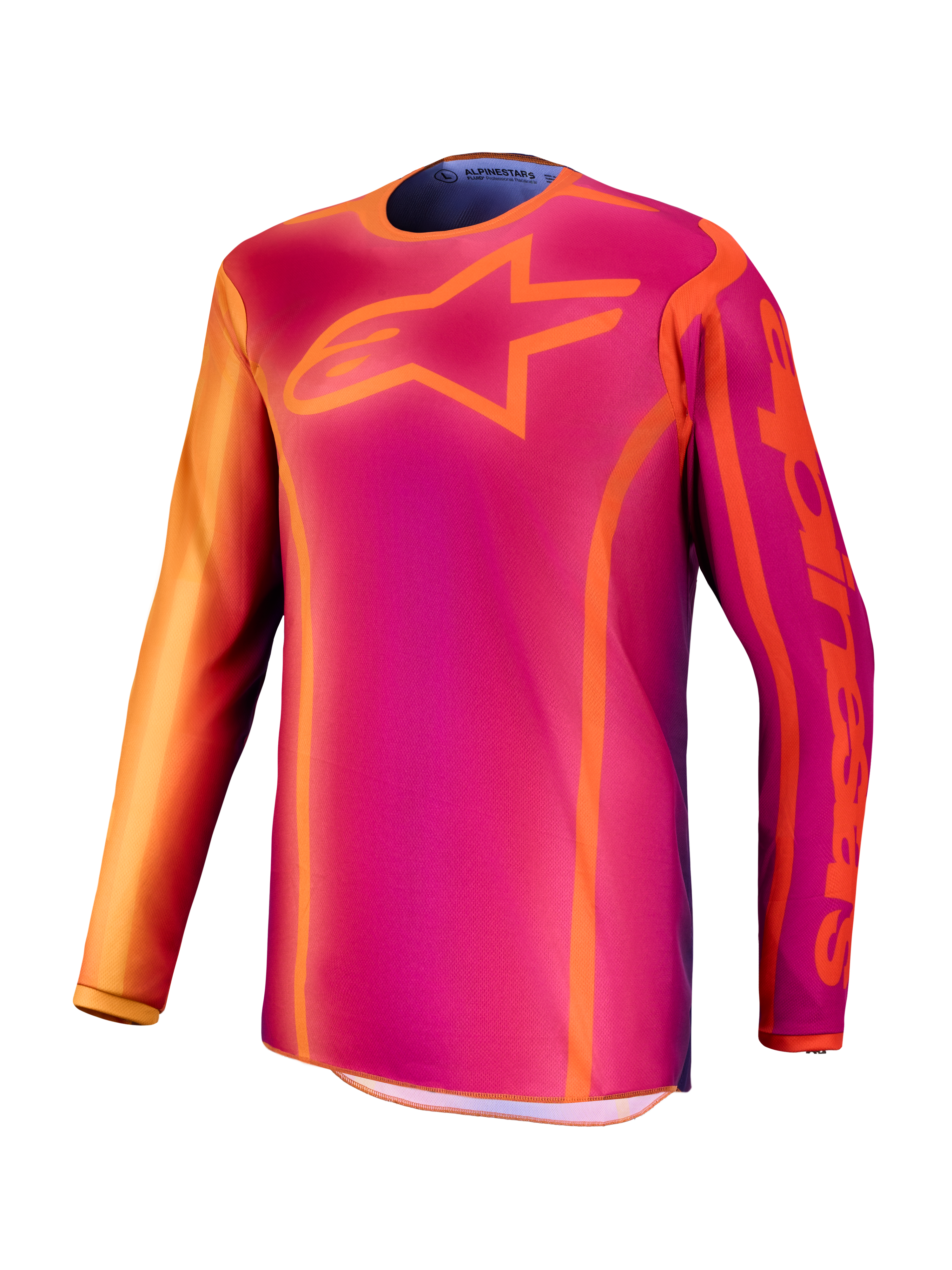 Alpinestars Fluid Kepler tröja, lila och orange motocrosströja för herrar, fuktavledande polyvävskonstruktion