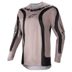 Alpinestars 2024 Fluid Lurv-tröja, motocrosströja, Mud Black, med svarta böjda grafikpaneler och central Alpinestars-logotyp, lätt och andningsbart poly-material för prestanda vid terrängkörning