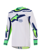 Alpinestars 2026 Supertech Vista Jersey, Motocross Jersey, Light Gray with Yellow Fluo and Blue, featuring a bold Alpinestars chest logo, 'Race Spec' branding, laser-cut ventilation, and an athletic race-ready fit for motocross performance.