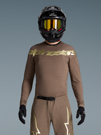 Alpinestars Limited Edition Supertech Air Gold Gear Set, Men's Motocross Kit, Earth Brown Gold with laser-cut jersey vents.
