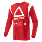 Alpinestars Techdura Jersey, motocross- och endurotröja, klar röd, med vit triangel och ASTARS-logotyp på bröstet, långärmat fukttransporterande polytyg för terrängkörning