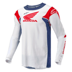 Honda Racer Iconic Tröja, motocross off-road tröja för herrar, vit med blå och röda detaljer, officiell Honda-branding och fukttransporterande syntetmaterial