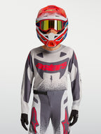 Alpinestars Ungdom Supertech Swan tröja och Gear Set, motocrossutrustning för terrängkörning, grå och röd fluo, i andningsbar stretchmesh, atletisk tävlingspassform