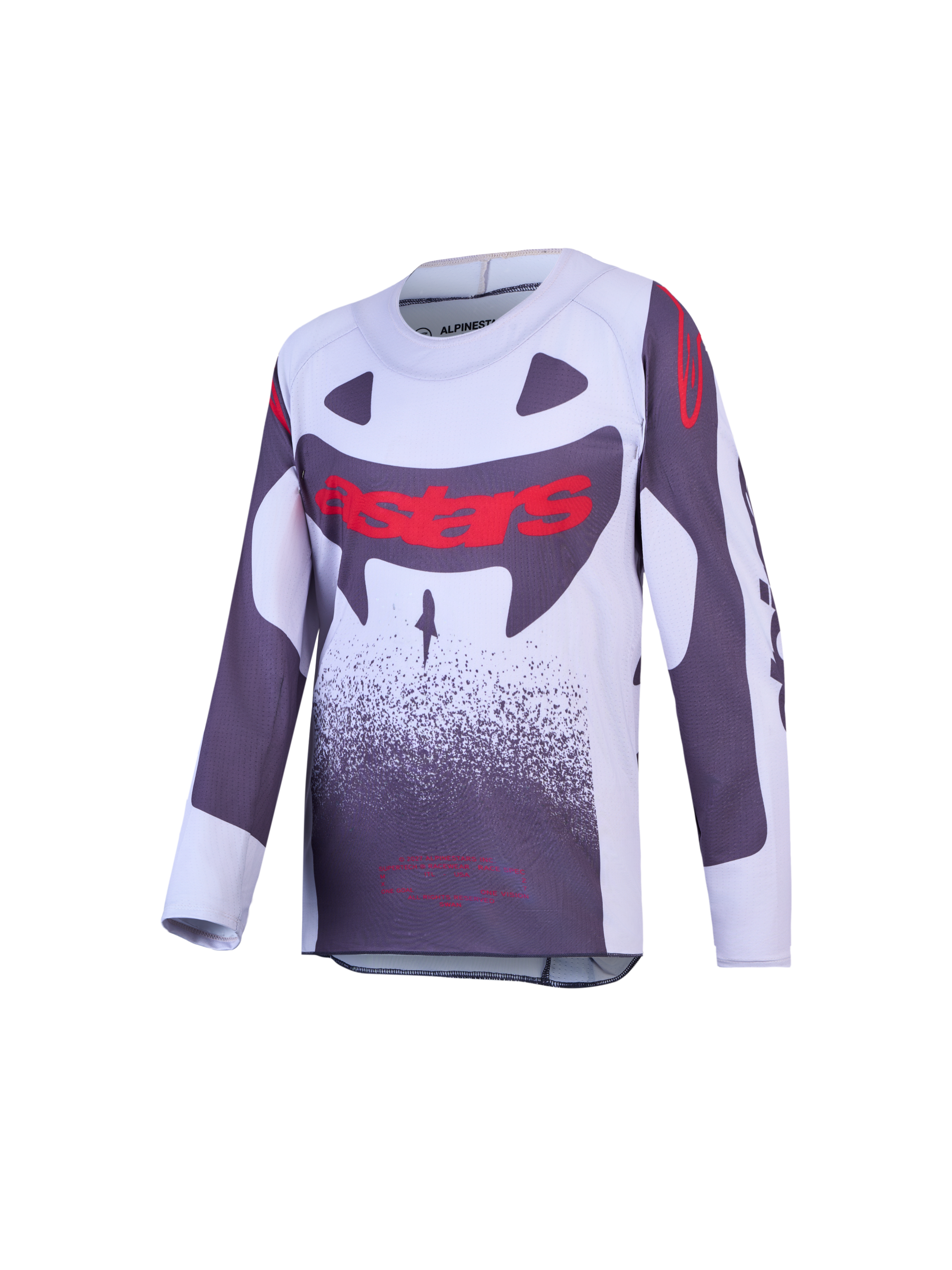 Alpinestars Ungdom Supertech Swan tröja, motocrosströja för racing, grå och vit med röd grafik, lättviktig stretchmesh för juniorförare