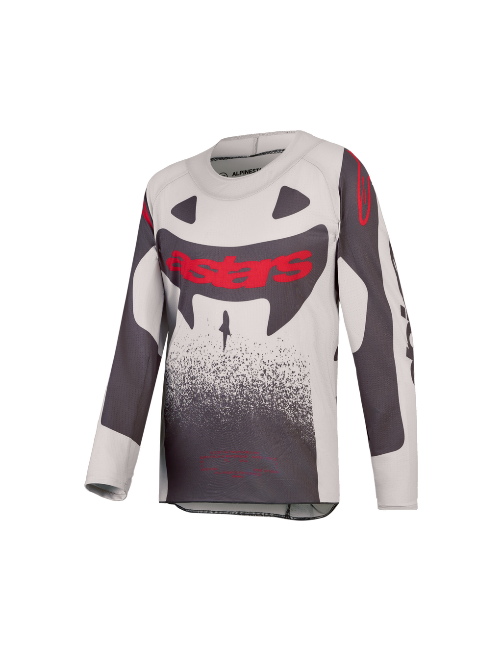 Alpinestars 2027 ungdom Supertech Swan tröja, grå och röd motocrosströja i ventilerande stretchmesh för racing.