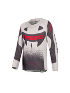 Alpinestars 2027 ungdom Supertech Swan tröja, grå och röd motocrosströja i ventilerande stretchmesh för racing.