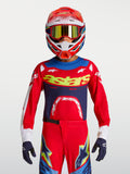 Alpinestars 2027 ungdom Supertech Dyna tröja, röd och marinblå motocrosströja i andningsbar stretchmesh.