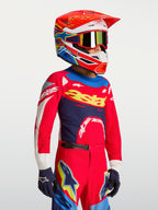 Alpinestars 2027 Ungdom Supertech Dyna tröja, röd och marinblå motocrosströja för ungdomar, lättviktig stretchmesh, atletisk passform för racing och terrängkörning
