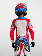 Alpinestars 2027 Ungdom Supertech Dyna tröja, motocrosströja i lätt stretchmesh, röd och marinblå, ryggvy på modell.