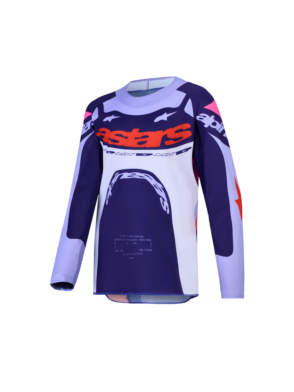 Alpinestars Supertech Dyna tröja för ungdom, motocrosströja för terrängkörning, marinblå och vit med orangea detaljer.