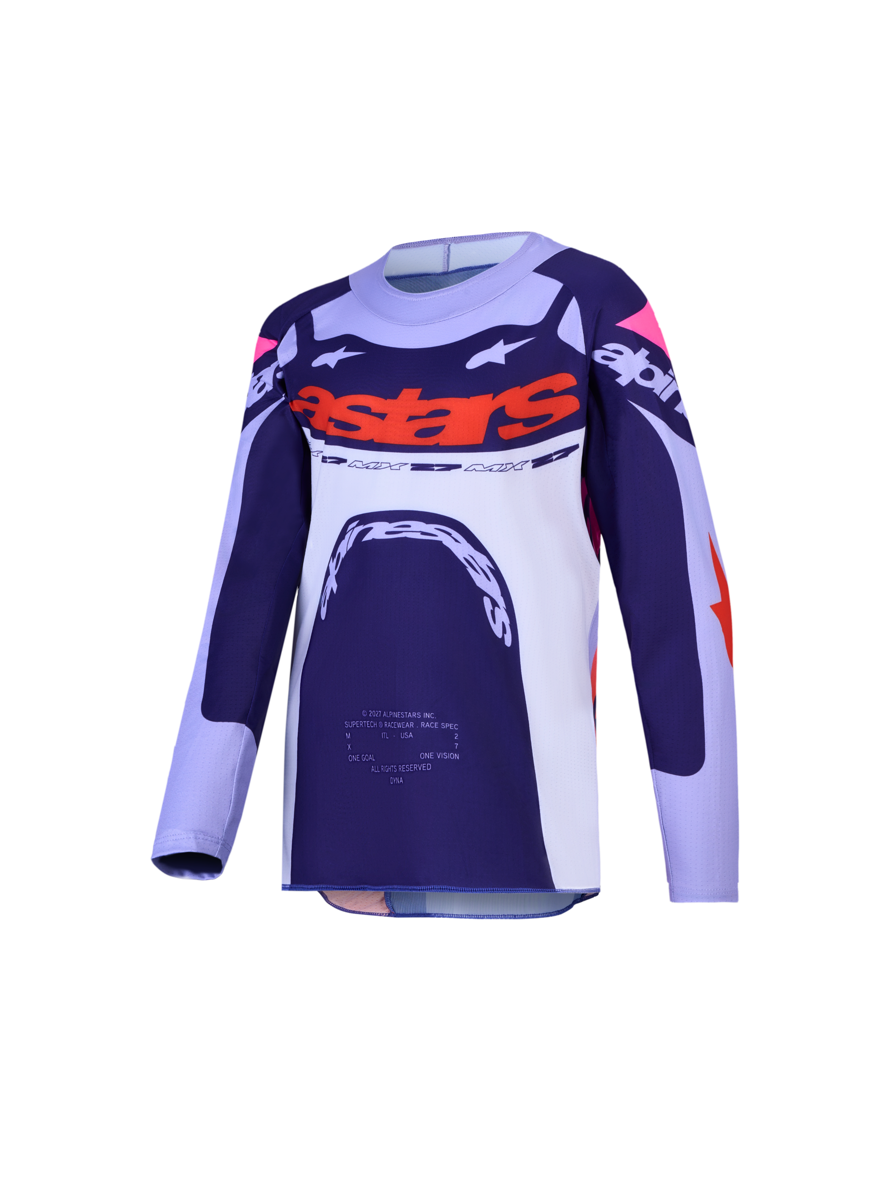 Alpinestars Supertech Dyna tröja för ungdom, motocrosströja för terrängkörning, marinblå och vit med orangea detaljer.
