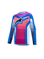 Alpinestars Youth Supertech Maven Jersey, Motocross Racing, Blithe Blue and Hot Coral, ventilated mesh with black star logo.