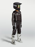Alpinestars Youth Fluid Apex V2 Jersey and Gear Set, youth motocross outfit, black and silver, breathable textile.