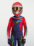 Alpinestars 2027 Fluid Drag ungdomströja, mörkblå och röd motocrosströja med gula detaljer för unga förare.