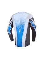 Alpinestars 2027 ungdom Fluid Drag tröja, grå och blå motocrosströja för barn, vy bakifrån med förlängt ryggparti.