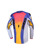 Alpinestars 2027 Ungdom Fluid Drag-tröja, blå och guld motocrosströja vy bakifrån, fukttransporterande material för MX.