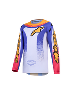Alpinestars Ungdom Fluid Drag tröja, motocrosströja för ungdom, blå och guld med vitt, fuktavledande polytyg.