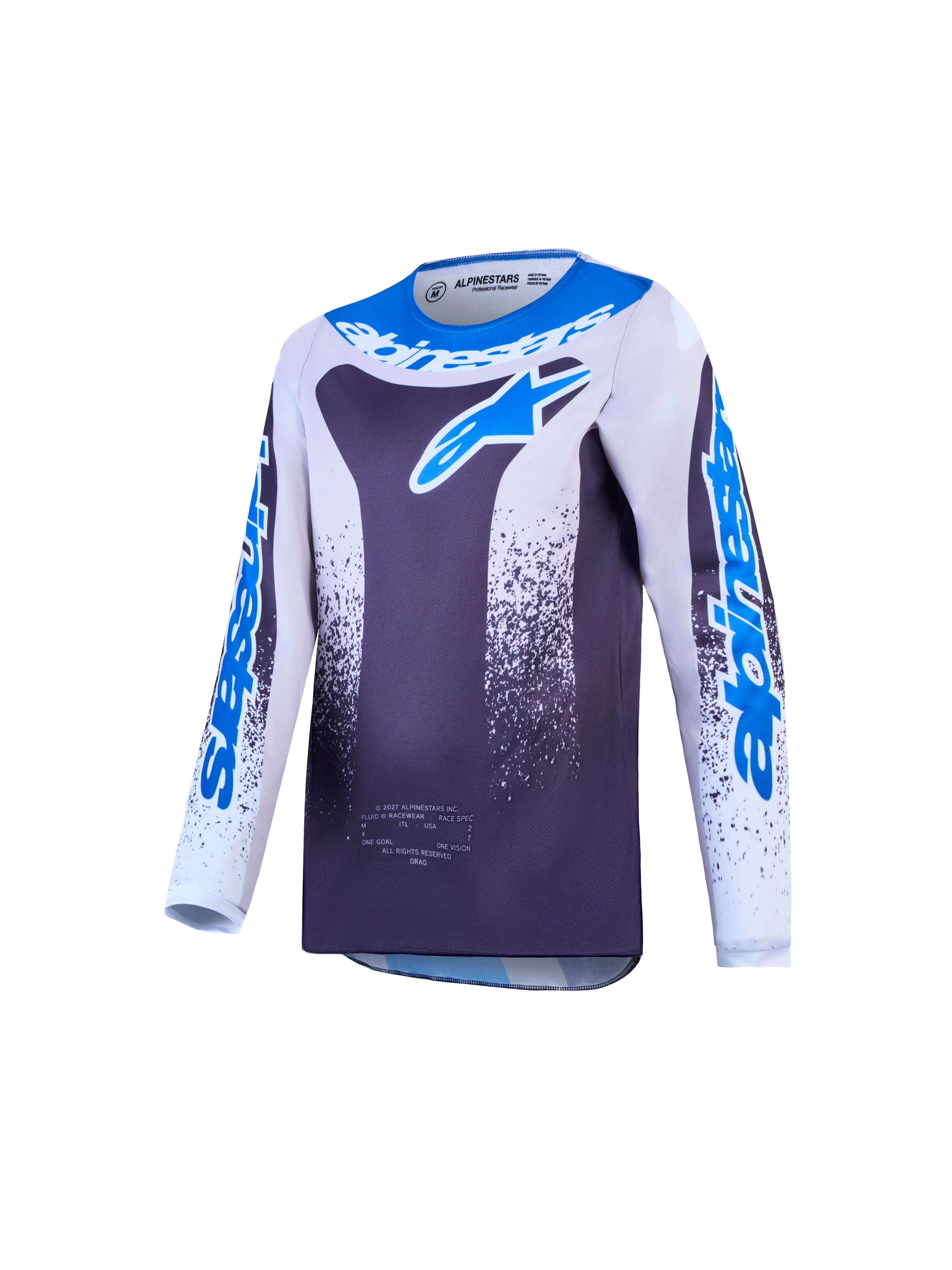 Alpinestars Youth Fluid Drag Jersey AND Gear Set, Graystone and UCLA Blue breathable motocross jersey.