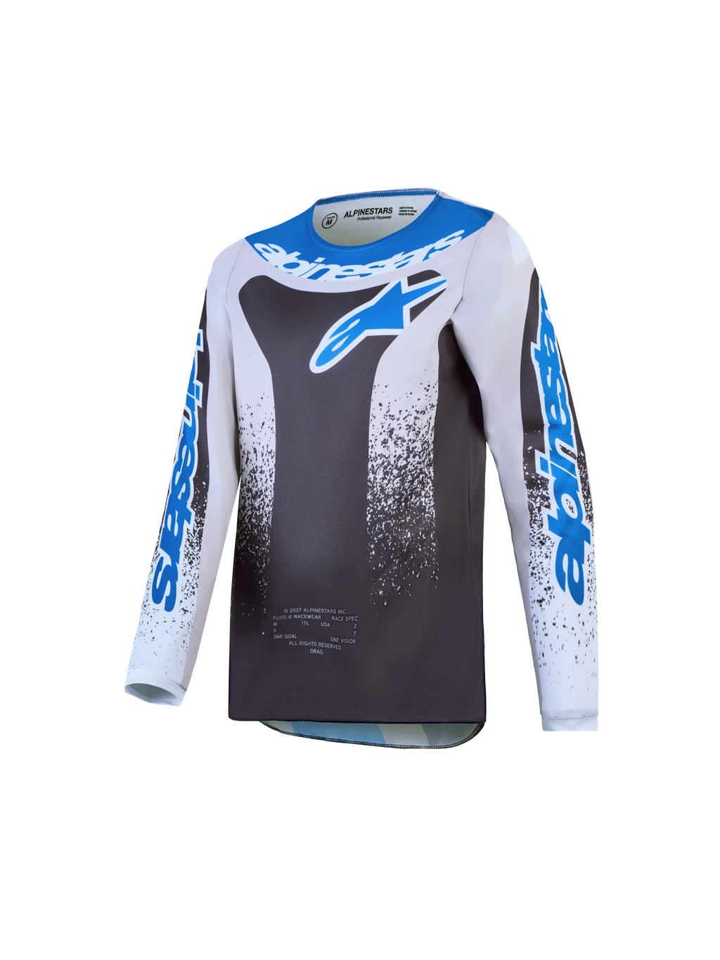 Alpinestars 2027 Ungdom Fluid Drag tröja, motocrosströja i grått och blått, lätt andningsbart polytyg för terrängkörning