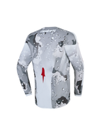 Alpinestars 2027 Ungdom Fluid Lone tröja, motocrosströja i grå kamouflage och vit med röd detalj, ventilerande material, vy bakifrån.