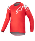 Alpinestars Youth 2023 Racer Narin tröja, motocrosströja, Mars Red och vit, med en stor vit stjärnlogotyp på bröstet och detaljer på axlarna, lätt långärmat funktionsmaterial för terrängkörning