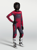 Alpinestars Stella Techstar Swan tröja och Gear Set, damutrustning för motocross, röd och mörkgrå med vita stövlar.