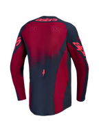 Alpinestars Stella Techstar Swan tröja, röd och grå dam-motocrosströja med laserskuren ventilation, vy bakifrån för terrängkörning.