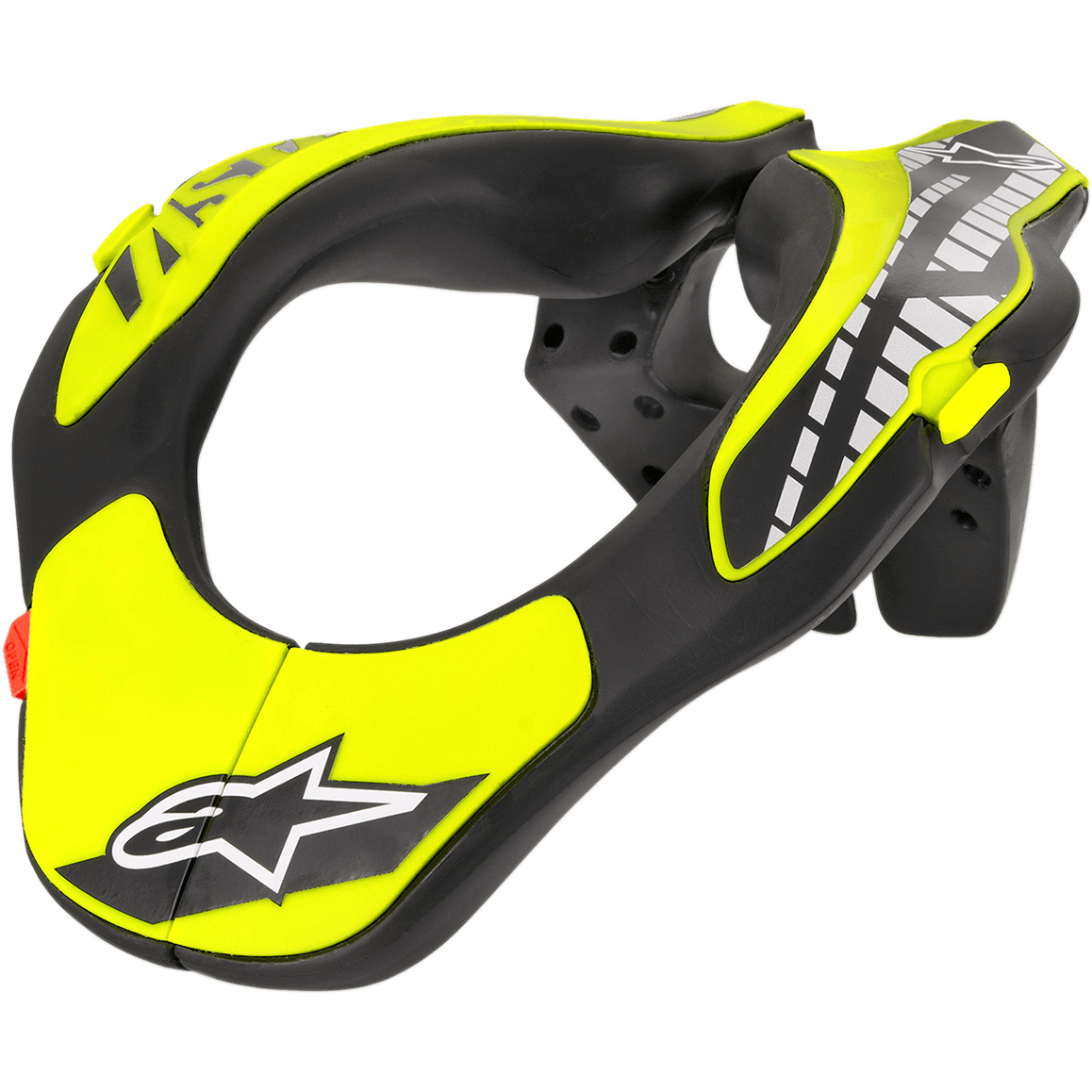 Alpinestars Youth Neck Support, nackskydd för ungdom, svart och neongul, med en ergonomiskt utformad ram och Alpinestars stjärnlogotyp, lättviktskonstruktion för motocross och terrängkörning