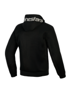 Alpinestars Chrome Superairflow Hoodie, Black, back view, featuring white Alpinestars branding on the hood, full 3D technical mesh construction for ventilation, protective motorcycle riding apparel for warm weather