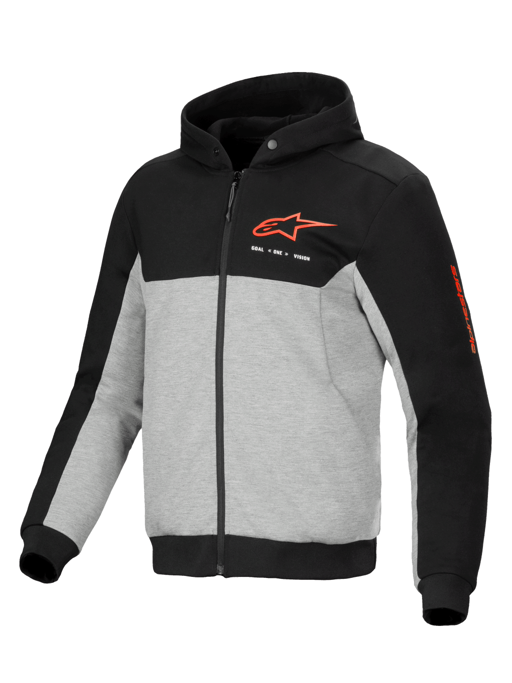 Alpinestars Chrome V2 Sport jacka med huva, urban MC-jacka för herrar, svart och gråmelerad, CE-certifierad i textil.