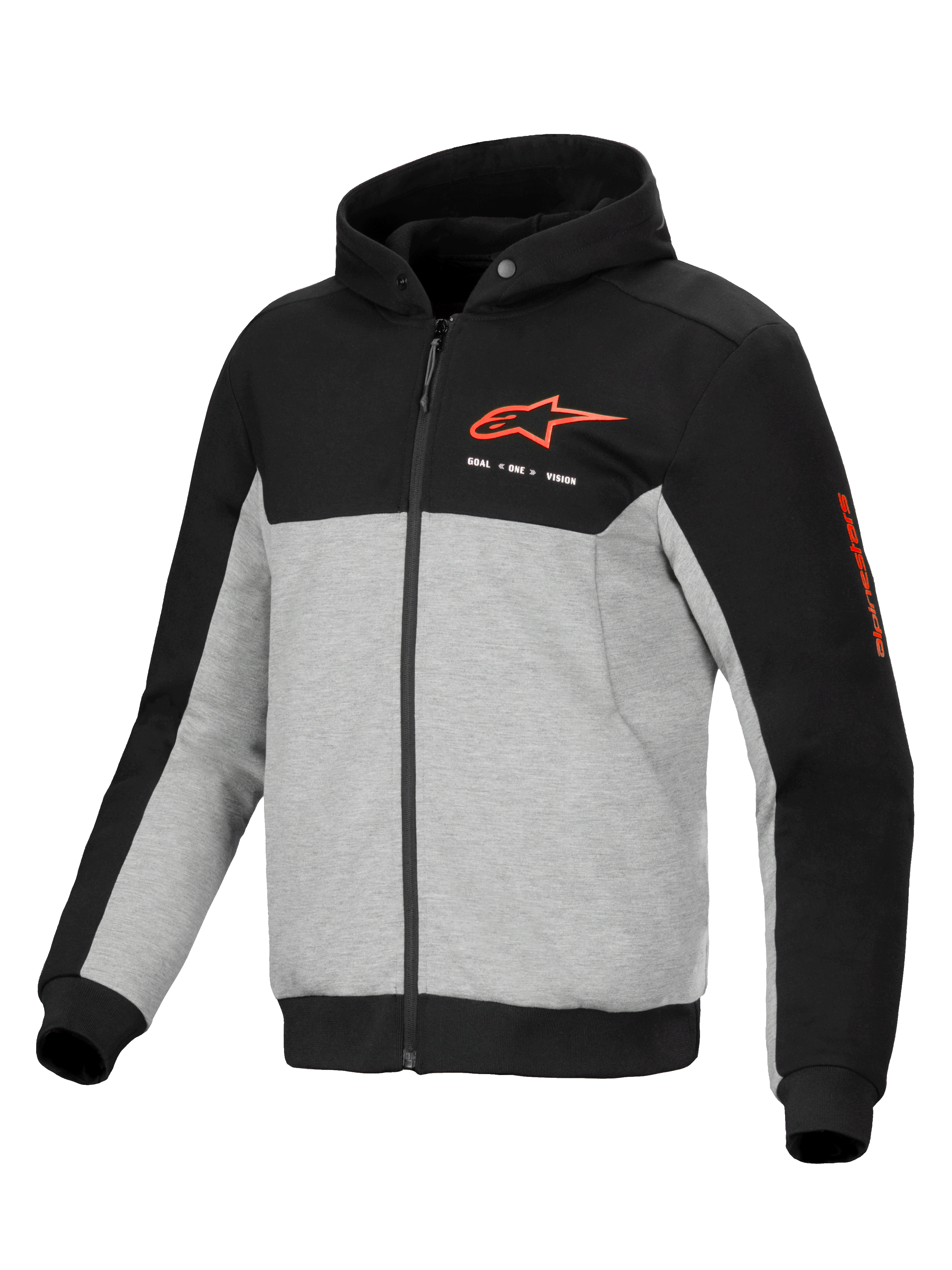 Alpinestars Chrome V2 Sport jacka med huva, urban MC-jacka för herrar, svart och gråmelerad, CE-certifierad i textil.