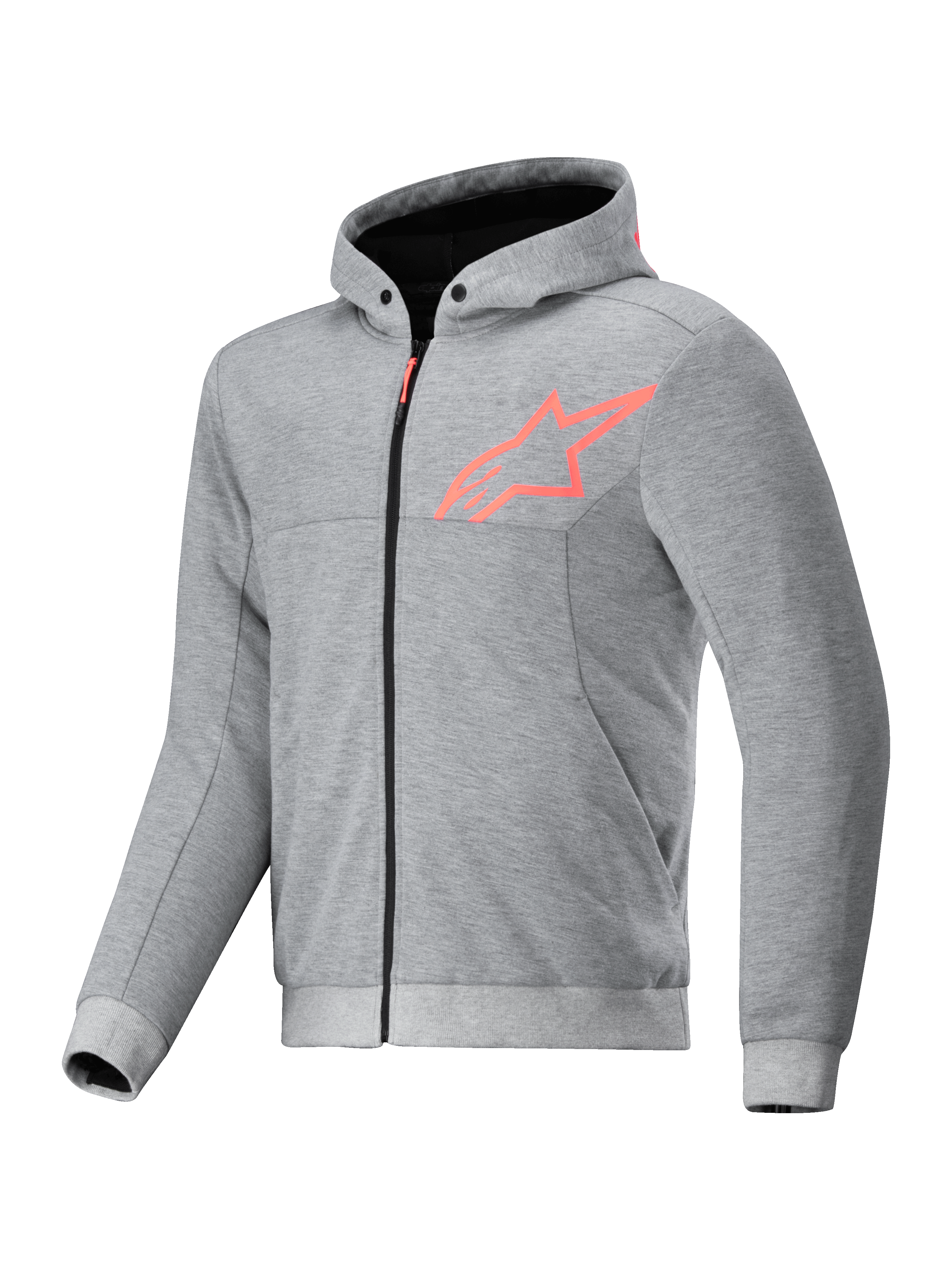 Alpinestars Chrome V2 Sport jacka med huva, grå och röd fluo, urban motorcykeljacka för män i teknisk fleece, Tech-Air Ready.
