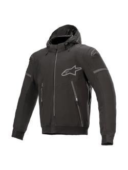 Alpinestars Sektor Tech V2 Hoodie, Men's Black Urban Road Jacket, CE Certified, featuring a wind-resistant shell.