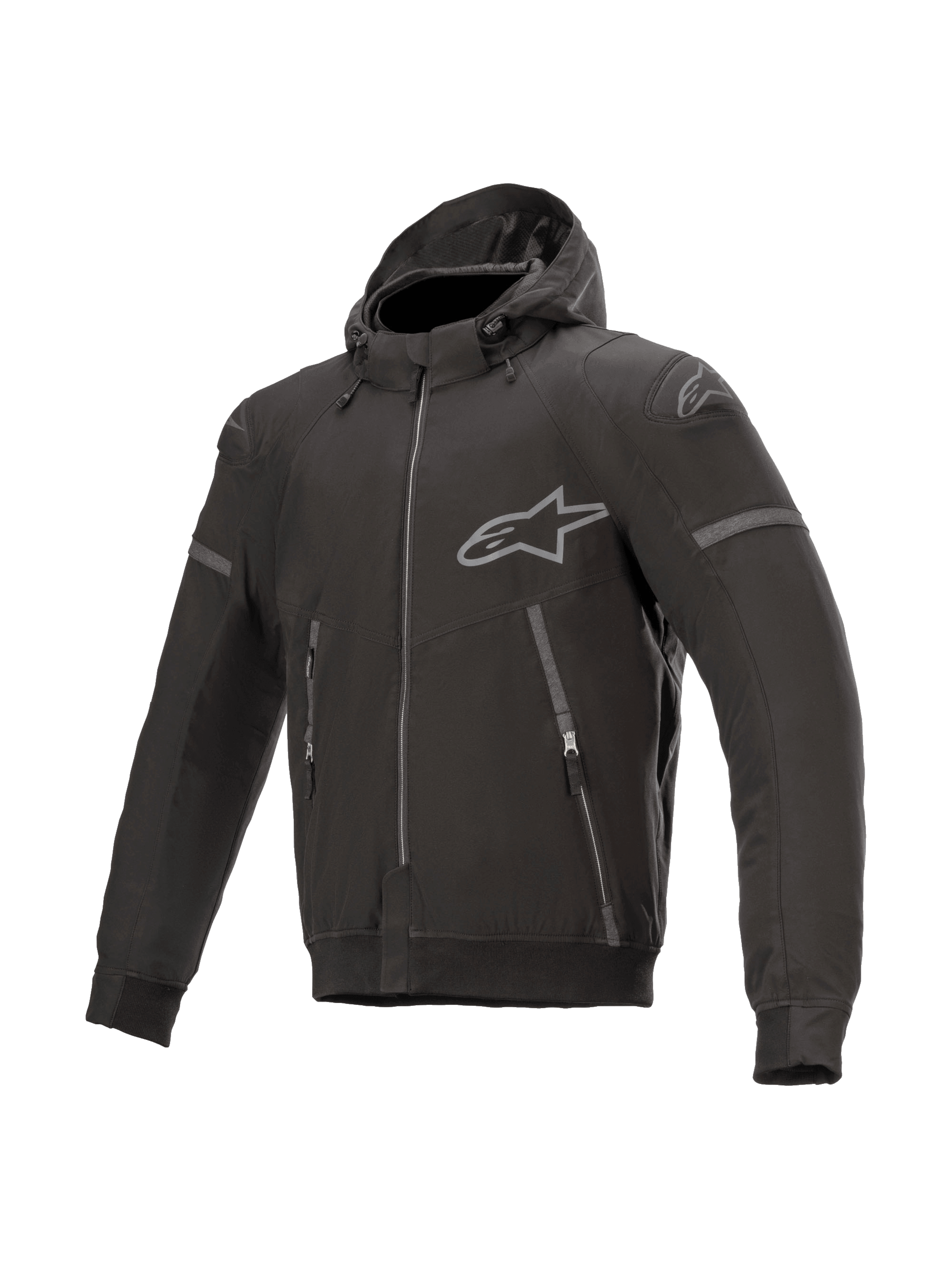 Alpinestars Sektor Tech V2 jacka med huva, svart MC-jacka för herrar, vindtåligt ytterskal, CE-certifierad, urban stil med reflekterande detaljer
