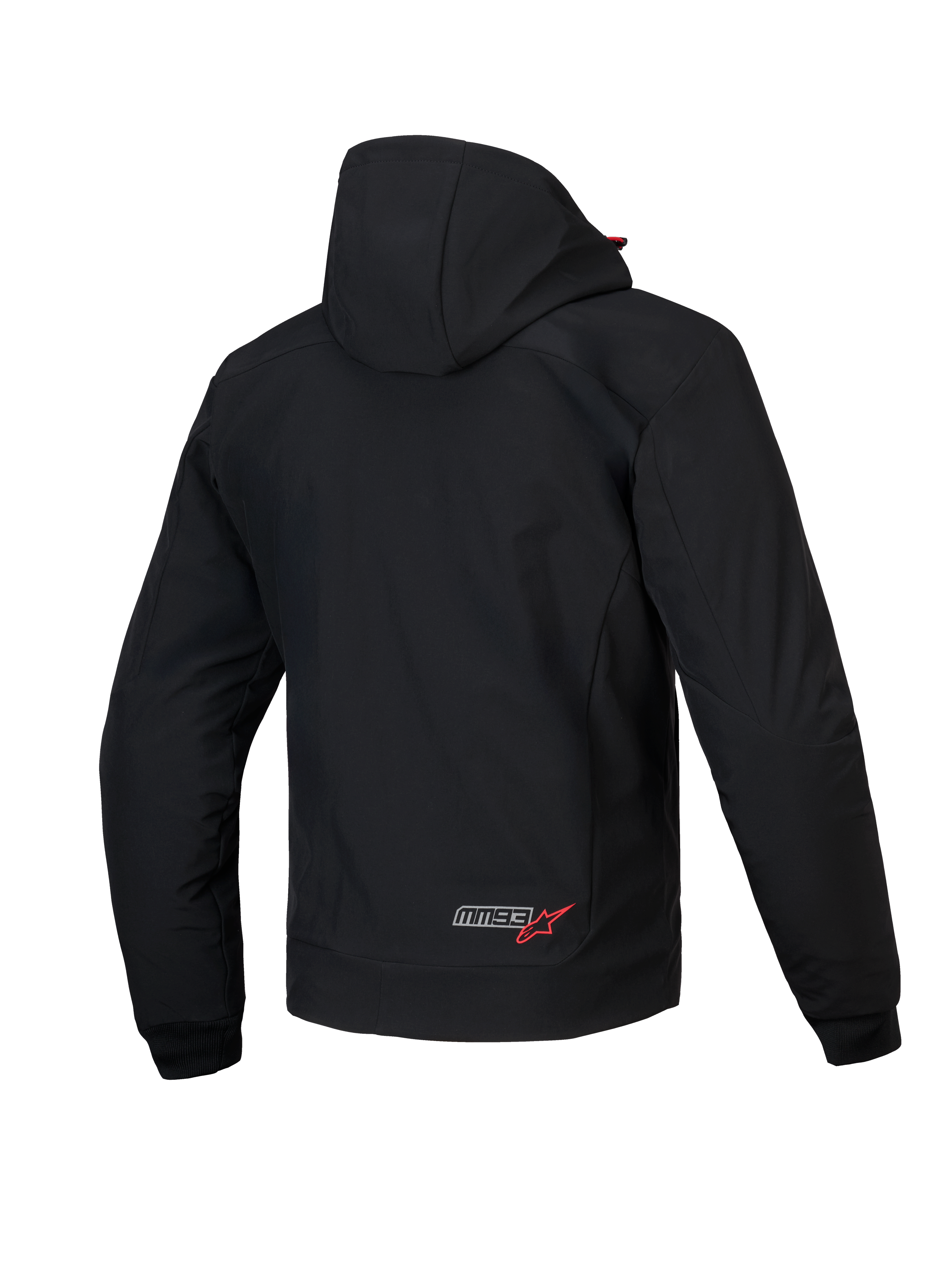 Alpinestars MM93 Radium Tech Jacka med huva, urban motorcykeljacka, baksida, svart och klarröd, CE-certifierad vindtät konstruktion med avtagbar huva