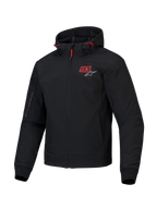 Alpinestars MM93 Radium Tech Jacka med huva, svart mc-jacka med röda detaljer och MM93-logotyp, vindtät 3-lagerskonstruktion med skydd