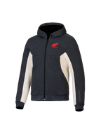 Alpinestars Honda Chrome V3 Sport Hoodie, Anthracite Melange och Off White, röd Honda-vinglogotyp på bröstet, teknisk fleece med hel dragkedja, huva med tryckknappar och ribbade muddar, urban motorcykelutrustning för stadskörning