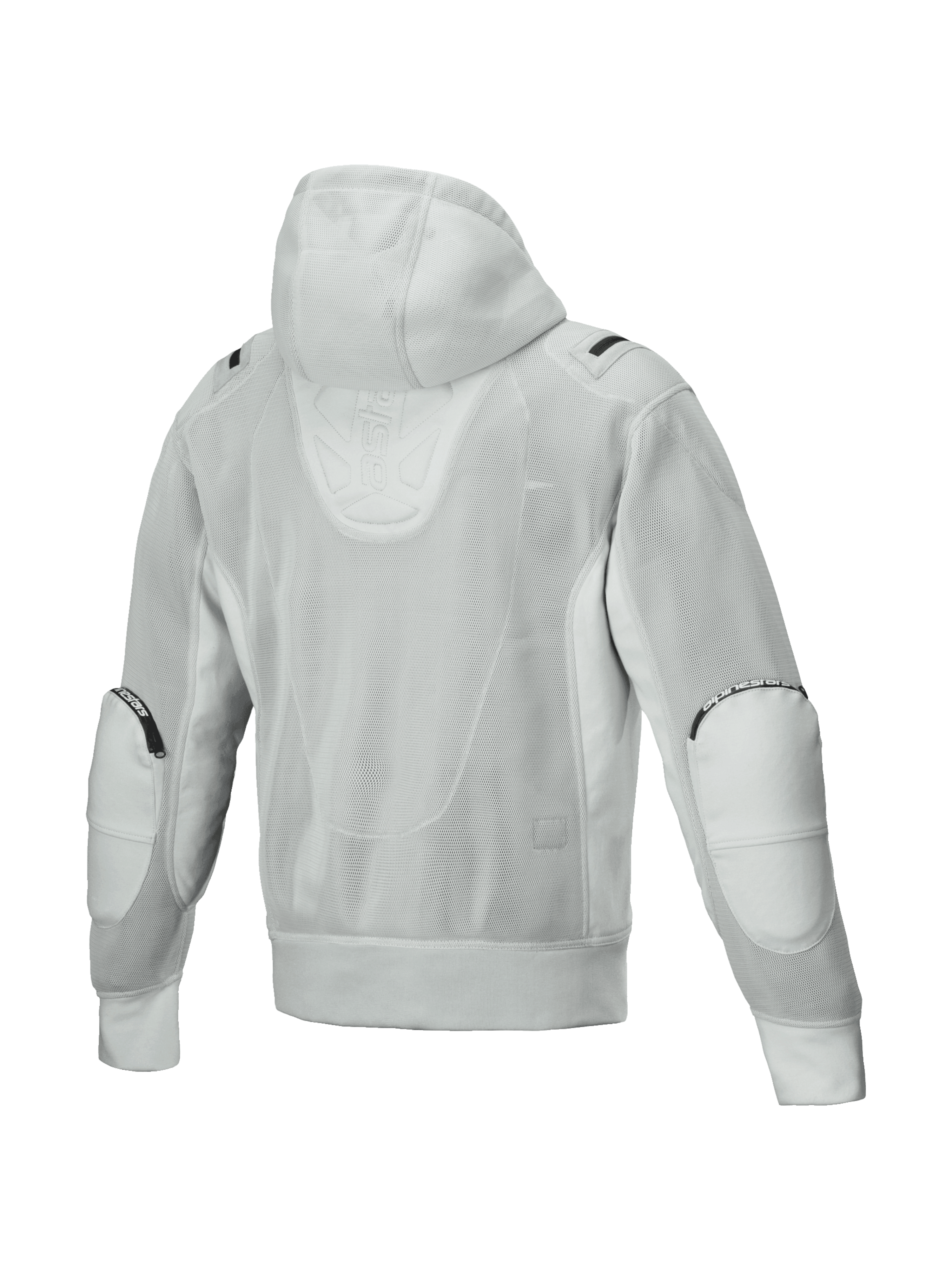 Alpinestars Moflow Air Tech jacka med huva, grå MC-jacka i mesh för herrar, ventilerad urban design, vy bakifrån.