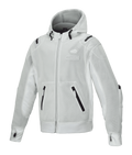 Alpinestars Moflow Air Tech Hoodie, motorcykeljacka i mesh för herrar, ljusgrå med svarta detaljer, fullständig meshkonstruktion, fickor med dragkedja, ärmslut med tumhål, urban körutrustning