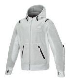 Alpinestars Moflow Air Tech Hoodie, motorcykeljacka i mesh för herrar, ljusgrå med svarta detaljer, fullständig meshkonstruktion, fickor med dragkedja, ärmslut med tumhål, urban körutrustning