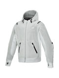 Alpinestars Moflow Air Tech jacka med huva för herrar, grå urban MC-jacka i ventilerande högdensitetsmesh, Tech-Air Ready med tumhål i ärmsluten, lätt design för stadskörning.