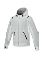Alpinestars Moflow Air Tech jacka med huva för herrar, grå urban MC-jacka i ventilerande högdensitetsmesh, Tech-Air Ready med tumhål i ärmsluten, lätt design för stadskörning.