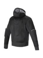Alpinestars Moflow Air Tech jacka med huva, svart urban motorcykeljacka för herrar i ventilerad mesh, vy bakifrån.