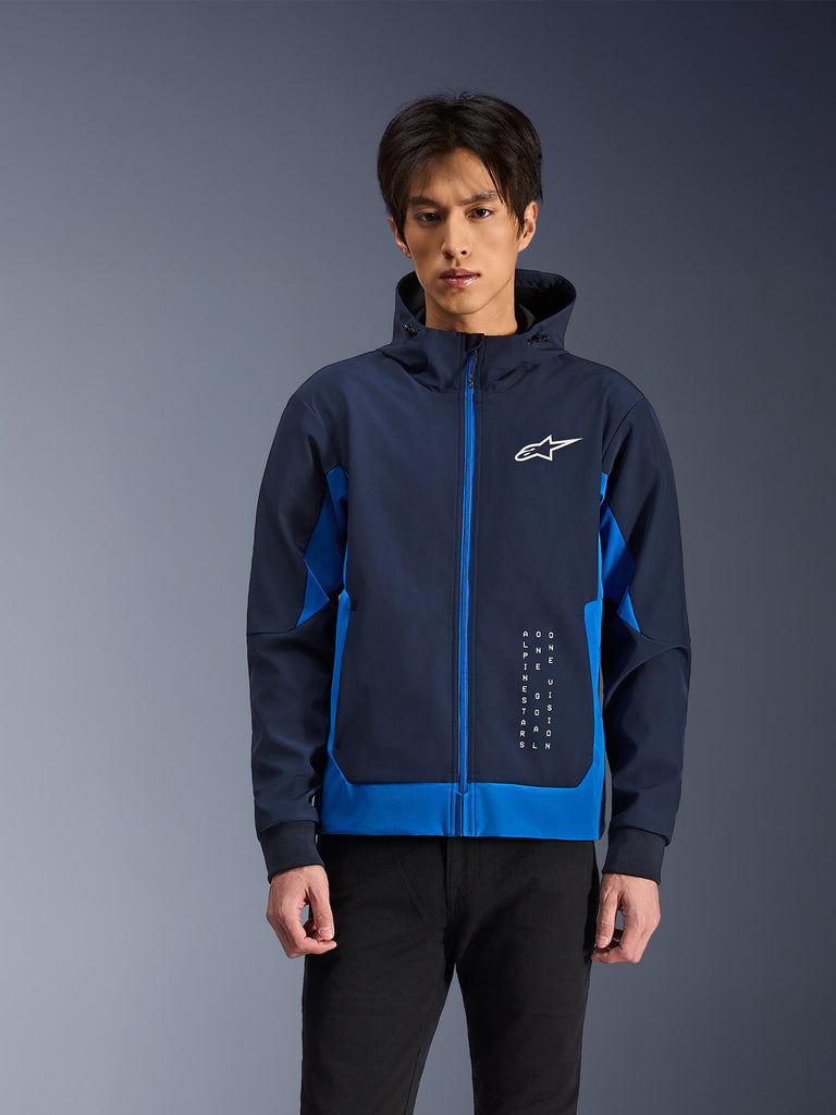 Alpinestars Radium Tech Hoodie, Navy Blue and Bright Blue, Motorcycle Urban Jacket, Unisex, Front Zipper with Chest Logo, Modern Performance Design