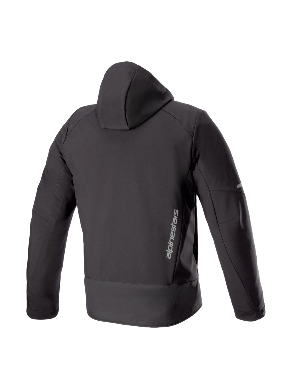 Alpinestars Neo vattentät jacka med huva, svart urban MC-jacka för herr, vy bakifrån i vattentät softshell med logotyp.